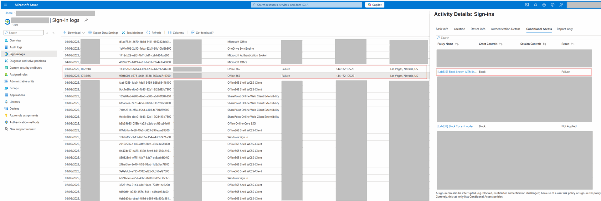 the conditional access policy block within Azure