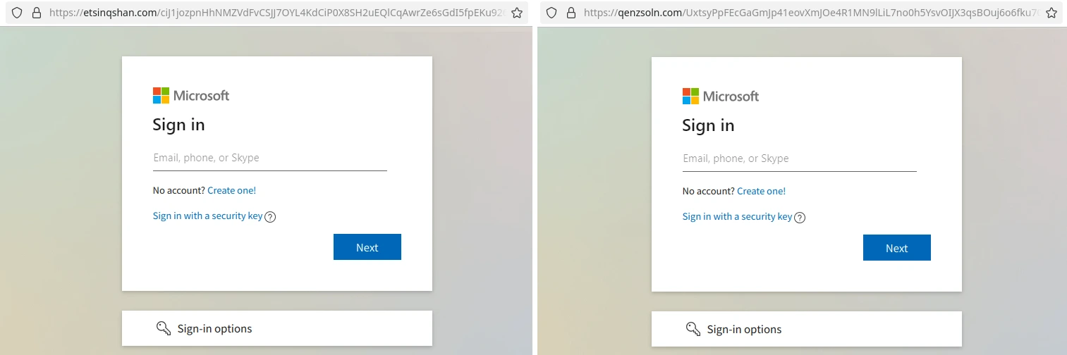 two Tycoon2FA phishing sites side by side