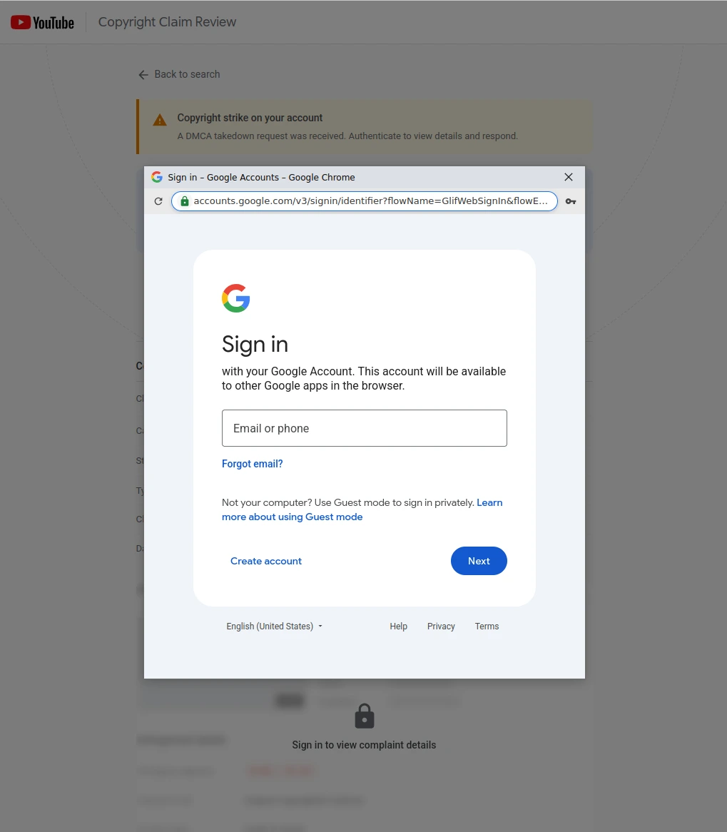 Well rendered BiTB login page, closely representing a real Google login page